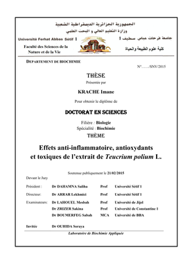 Effets Anti-Inflammatoire, Antioxydants Et Toxiques De L'extrait De Teucrium