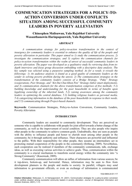 Communication Strategies for a Policy-To-Action Conversion Under Conflicts Situation Among Successful Community Leaders in Poverty Alleviation