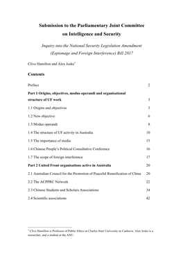 Submission to the Parliamentary Joint Committee on Intelligence and Security