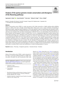 Analysis of the Quinoa Genome Reveals Conservation and Divergence of the Flowering Pathways