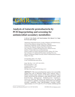 Analysis of Antarctic Proteobacteria by PCR Fingerprinting and Screening for Antimicrobial Secondary Metabolites