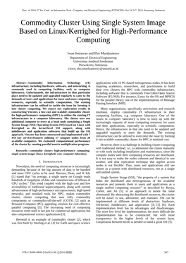 Commodity Cluster Using Single System Image Based on Linux/Kerrighed for High-Performance Computing