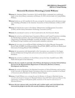 M17 Memorial Resolution Honoring J. Linda Williams