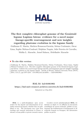 The First Complete Chloroplast Genome of the Genistoid Legume Lupinus Luteus: Evidence for A