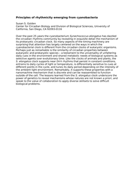 Principles of Rhythmicity Emerging from Cyanobacteria