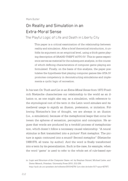 On Reality and Simulation in an Extra-Moral Sense the Playful Logic of Life and Death in Liberty City