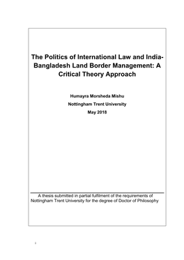 The Politics of International Law and India- Bangladesh Land Border Management: a Critical Theory Approach