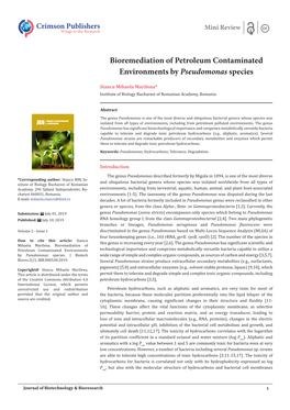 Bioremediation of Petroleum Contaminated Environments by Pseudomonas Species