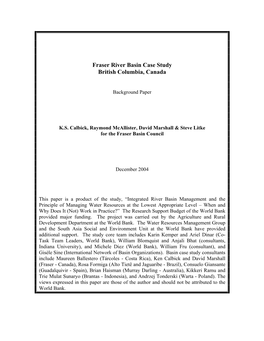 Fraser River Basin Case Study British Columbia, Canada