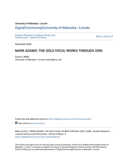 Mark Adamo: the Solo Vocal Works Through 2006