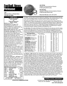 2004 Michigan Tech Football Release.Qxd