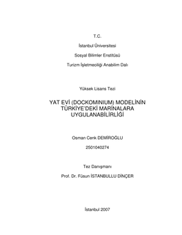 Yat Ev I (Dockominium) Model Inin Türk Iye’Dek I Mar Inalara Uygulanab Ilirl Iği