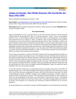 Adams on Gieseke, 'Das Mielke-Konzern: Die Geschichte Der Stasi 1945-1990'