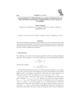 A10 Integers 13 (2013) on Divisibility Properties Of