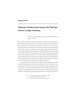 Modernism‛ in Modern Chinese Literature: the ‚Third Type of Person‛ As a Figure of Autonomy
