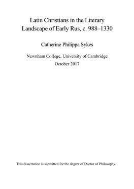 Latin Christians in the Literary Landscape of Early Rus, C. 988–1330