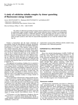 A Study of Colchicine Tubulin Complex by Donor Quenching of Fluorescence Energy Transfer