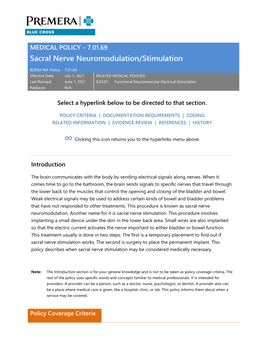 7.01.69 Sacral Nerve Neuromodulation/Stimulation