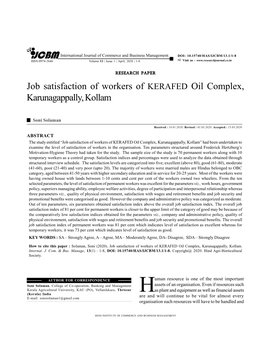 Job Satisfaction of Workers of KERAFED Oil Complex, Karunagappally, Kollam