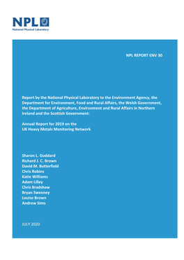 NPL REPORT ENV 30 Report by the National Physical Laboratory to The