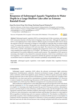 Response of Submerged Aquatic Vegetation to Water Depth in a Large Shallow Lake After an Extreme Rainfall Event