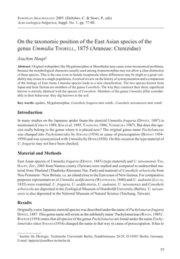 On the Taxonomic Position of the East Asian Species of the Genus Ummidia Thorell, 1875 (Araneae: Ctenizidae)