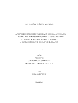 À Propos Des Femmes Et Du Vih/Sida Au Sénégal: Un Nouveau Regard