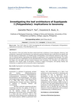 Polypodiales): Implications to Taxonomy