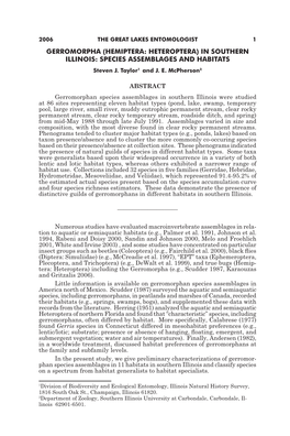 GERROMORPHA (HEMIPTERA: HETEROPTERA) in SOUTHERN ILLINOIS: SPECIES ASSEMBLAGES and HABITATS Steven J