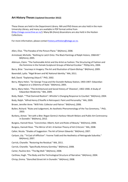 Art History Theses (Updated December 2012)