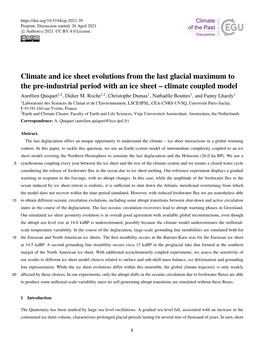 Climate and Ice Sheet Evolutions from the Last Glacial Maximum to the Pre-Industrial Period with an Ice Sheet – Climate Coupled Model Aurélien Quiquet1,2, Didier M