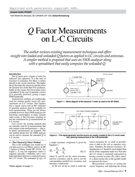 Q Factor Measurements on L-C Circuits