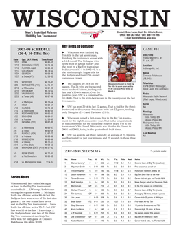 Key Notes to Consider 2007-08 ROSTER/STATS GAME #31 2007