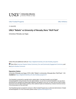 UNLV "Rebels" Vs University of Nevada, Reno "Wolf Pack"