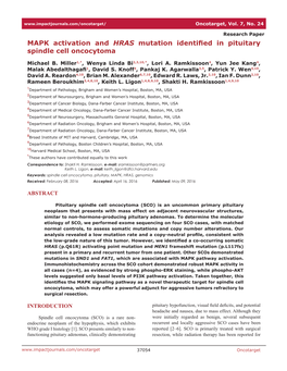 MAPK Activation and HRAS Mutation Identified in Pituitary Spindle Cell Oncocytoma