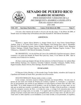 Senado De Puerto Rico Diario De Sesiones Procedimientos Y Debates De La Decimoquinta Asamblea Legislativa Tercera Sesion Ordinaria Año 2006 Vol