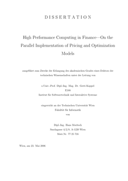 DISSERTATION High Performance Computing In