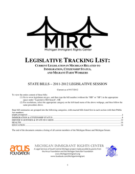 Legislative Tracking List