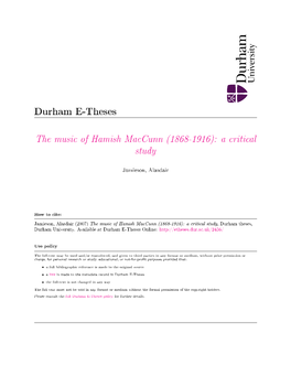 The Music of Hamish Maccunn (1868-1916): a Critical Study