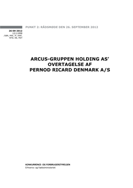 Arcus-Gruppen Holding As' Overtagelse Af Pernod