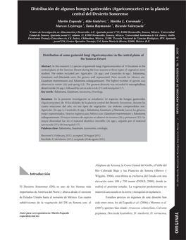 Distribución De Algunos Hongos Gasteroides (Agaricomycetes) En La Planicie Central Del Desierto Sonorense