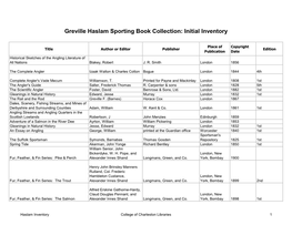 Greville Haslam Sporting Book Collection: Initial Inventory