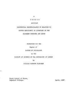 A THESIS Entitled GEOCHEMICAL RECONNAISSANCE in RELATION