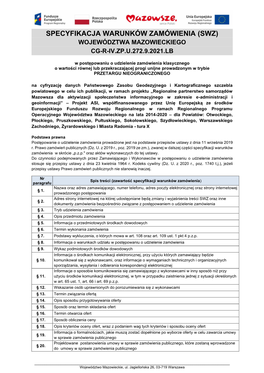 Specyfikacja Warunków Zamówienia (Swz) Województwa Mazowieckiego Cg-R-Iv.Zp.U.272.9.2021.Lb