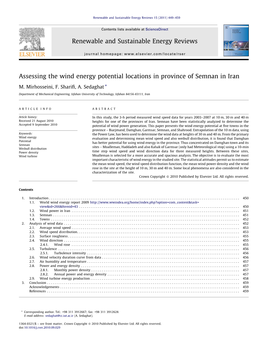 Assessing the Wind Energy Potential Locations in Province of Semnan in Iran