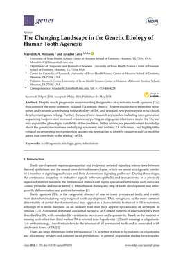 The Changing Landscape in the Genetic Etiology of Human Tooth Agenesis