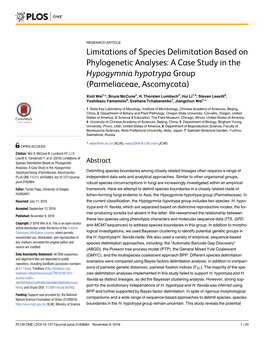 Limitations of Species Delimitation Based on Phylogenetic Analyses: a Case Study in the Hypogymnia Hypotrypa Group (Parmeliaceae, Ascomycota)