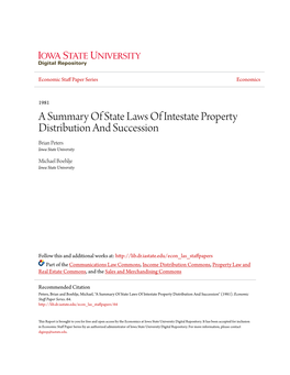 A Summary of State Laws of Intestate Property Distribution and Succession Brian Peters Iowa State University