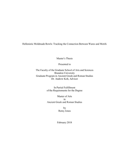 Hellenistic Moldmade Bowls: Tracking the Connection Between Wares and Motifs