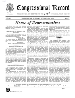 Congressional Record United States Th of America PROCEEDINGS and DEBATES of the 116 CONGRESS, FIRST SESSION